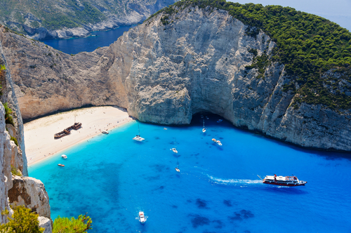 Playa del Naufragio en las islas griegas
