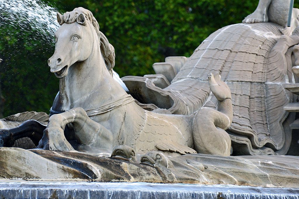 Detalle de la fuente de Neptuno en Madrid