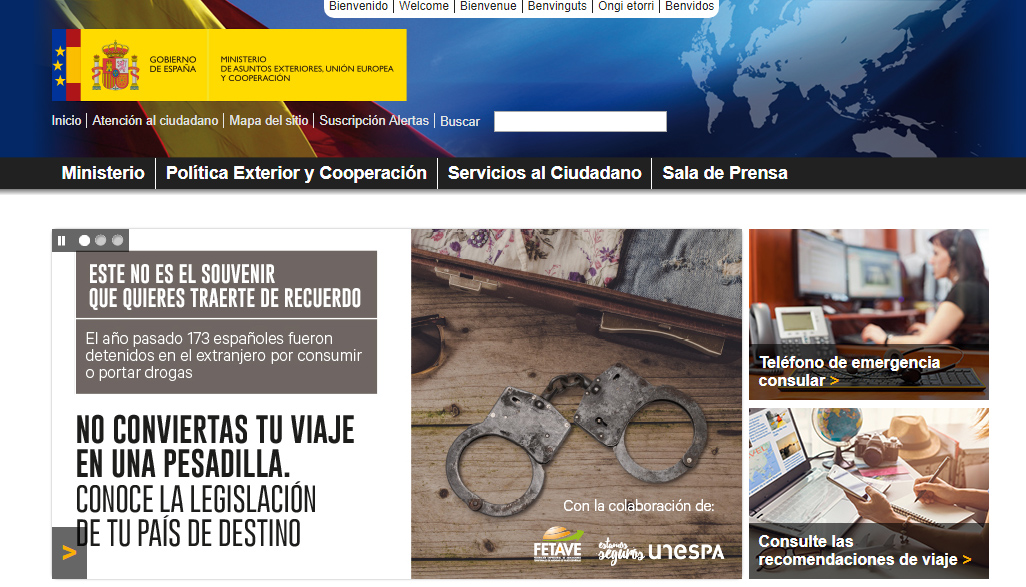 Web del Ministerio de Asuntos Exteriores