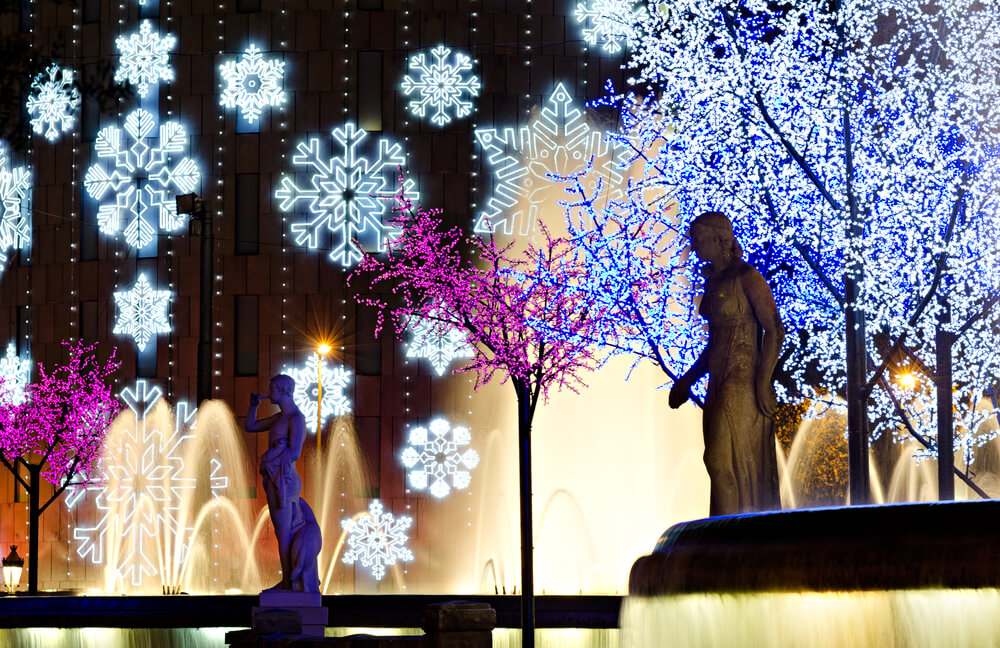 Iluminación en la plaza de Cataluña de Barcelona