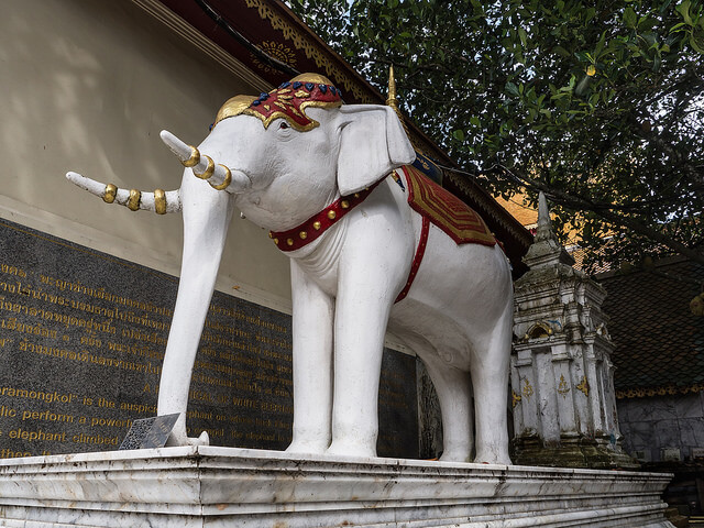 Estatua del elefante blanco en Doi Suthep