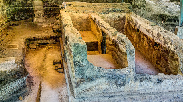 Vista de los edificios de la Joya de Cerén