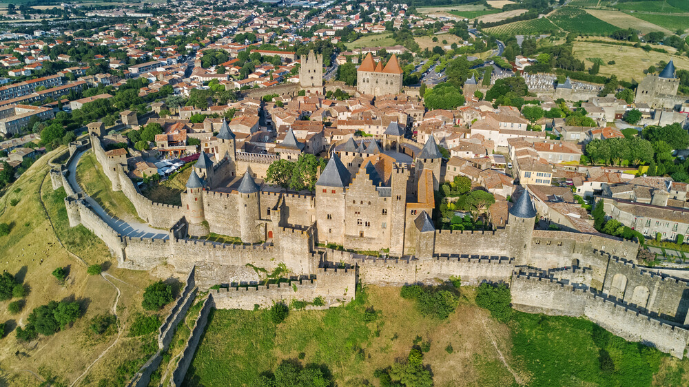 Vista aérea de la ciudad medieval de Carcassonne
