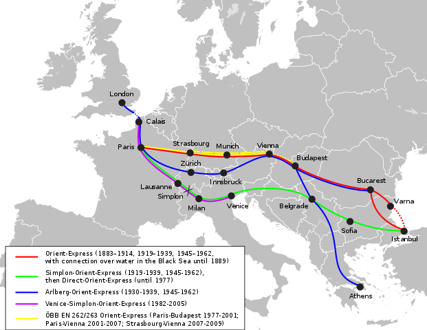 Plano con las rutas del Orient Express
