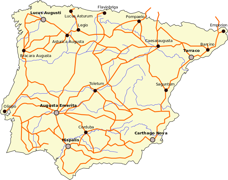 Mapa de las calzadas romanas en España