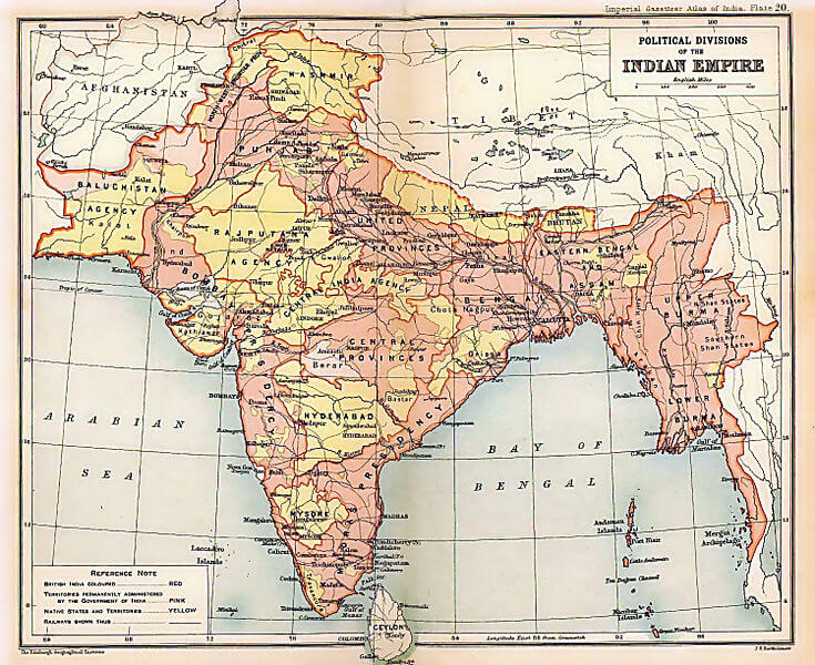 Mapa del Imperio británico en la India