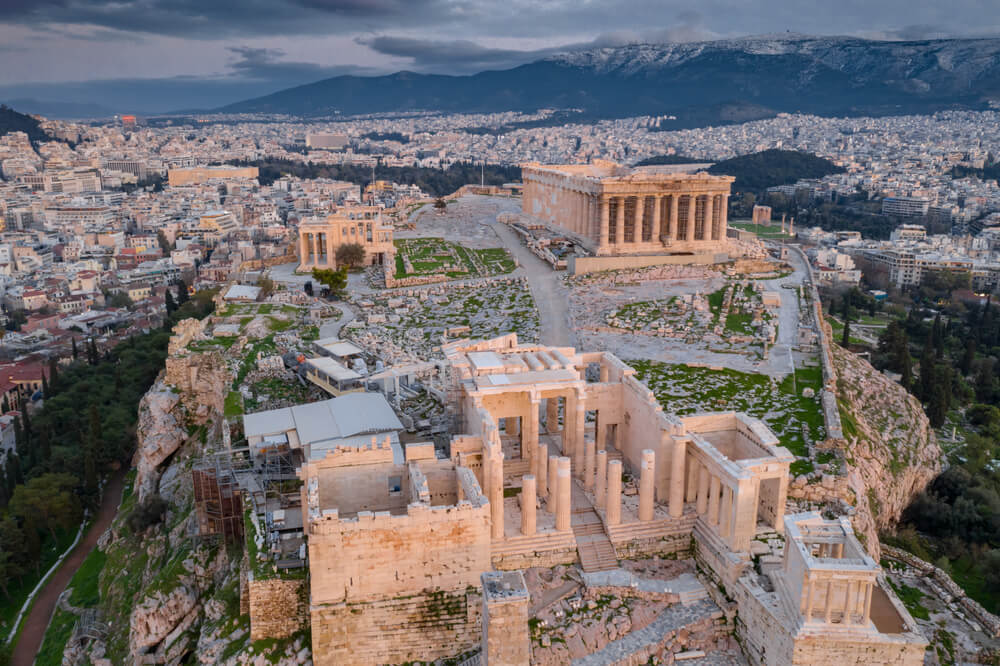 Vista aérea del Partenón, en Grecia.