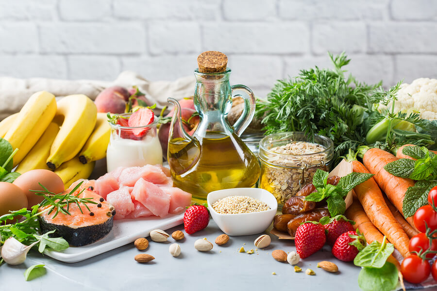 Ingredientes principales de la dieta mediterránea.