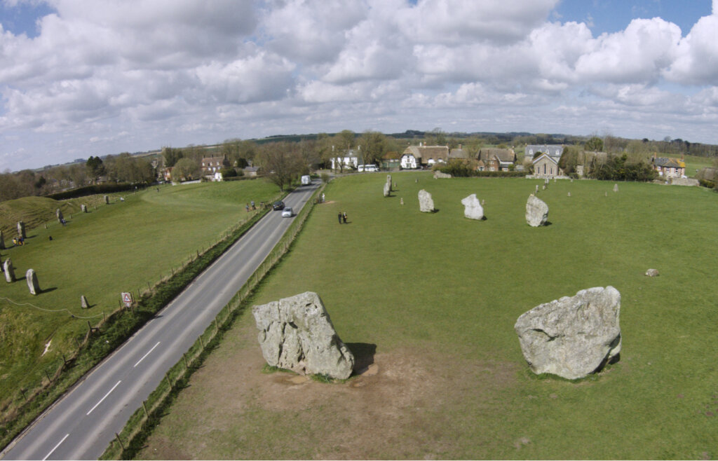 Imagen aérea del círculo de piedra de Avebury.