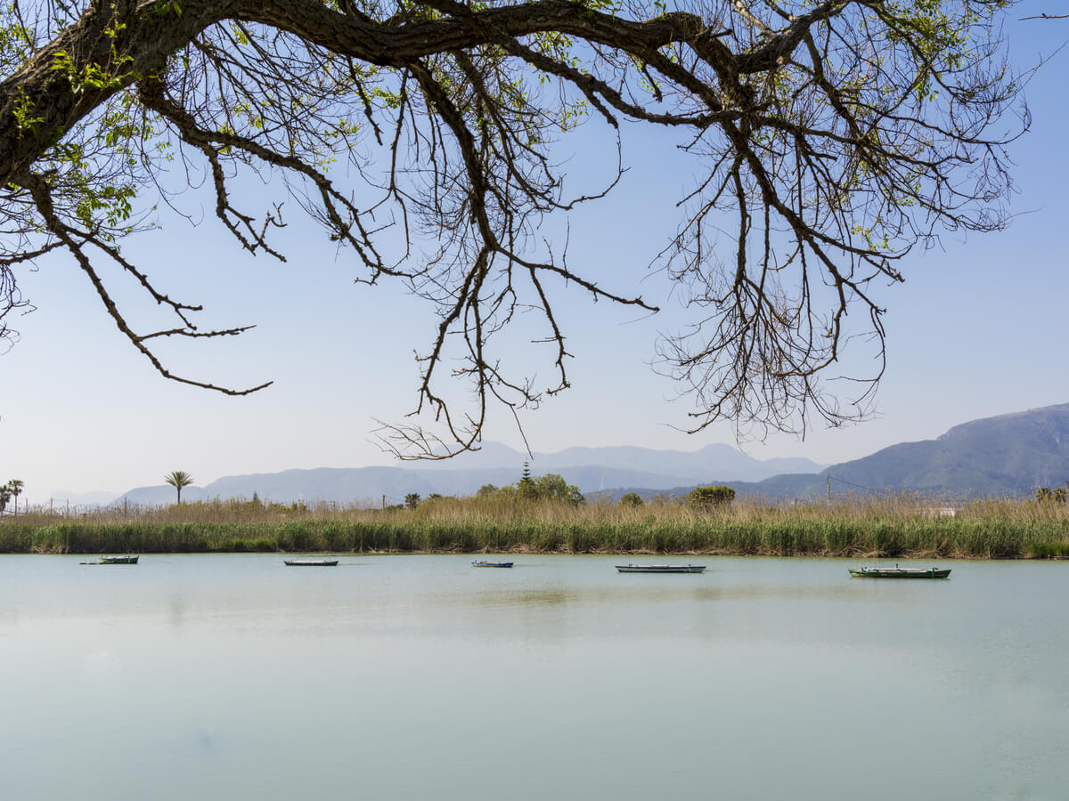 Pescadores en el lago de Estany de Cullera de Valencia.