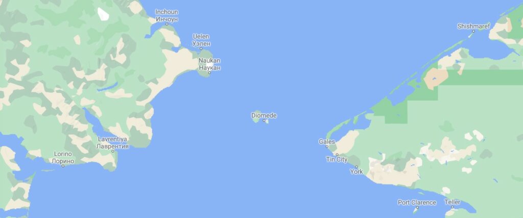 Mapa con la ubicación de las islas Diómedes.