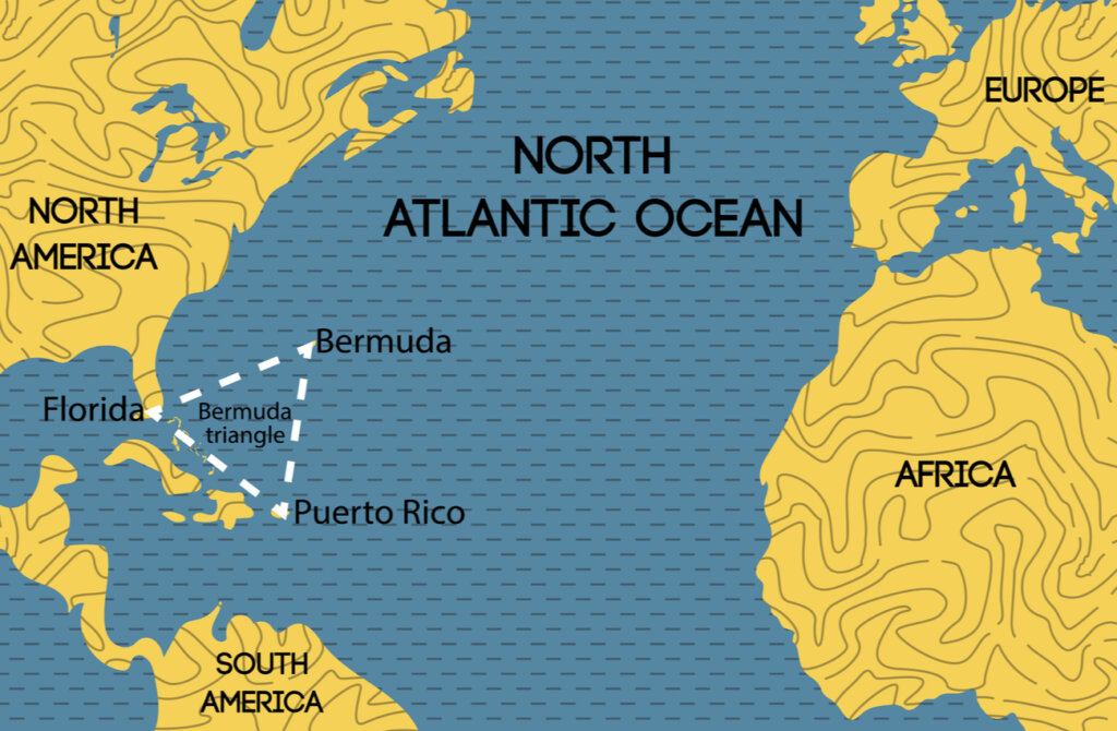 Mapa con la ubicación del Triángulo de las Bermudas.