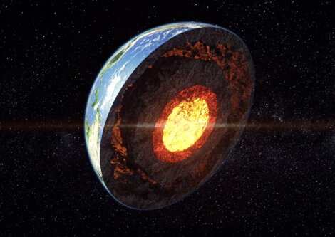 Vista tridimensional del interior del planeta Tierra.