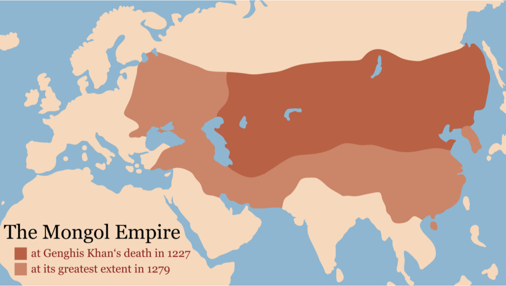 Mapa que demuestra la extensión e historia del Imperio Mongol.